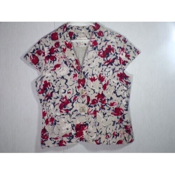 Coldwater Creek Womens Jacket Size 16 Cap Sleeve Floral 100% Cotton Career - Picture 1 of 7